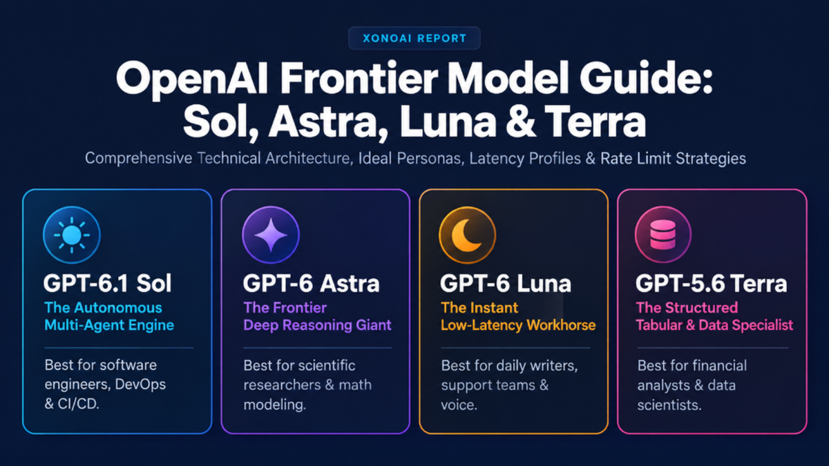 The Definitive OpenAI Model Guide: GPT-6.1 Sol, Astra, Luna, and Terra—Which Model to Choose for Coding, Research, and Everyday Work openai frontier model guide sol astra luna terra infographic