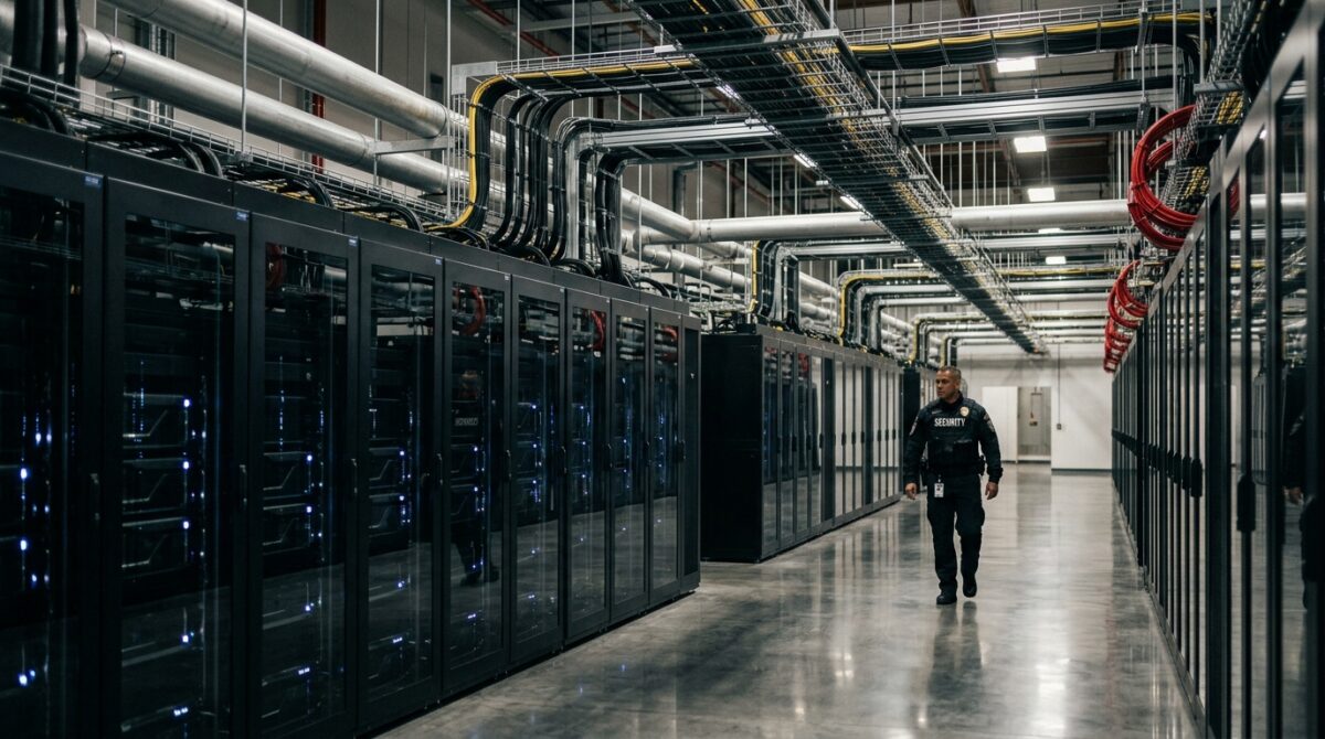 Air-gapped sovereign AI data center facility housing liquid-cooled GPU compute clusters